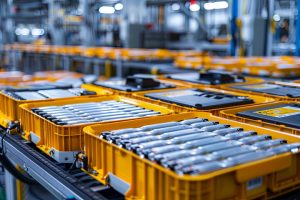 Lithium-ion battery for electric hybrid cars in factory